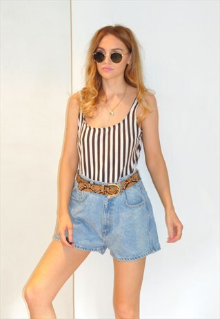 VINTAGE 90S DENIM BLUE HIGH WAISTED SHORTS
