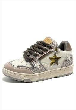 Star patchwork sneakers chunky sole trainers retro shoes