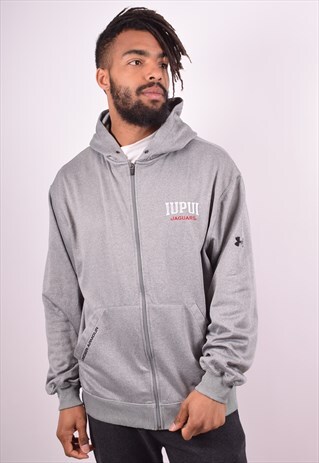 UNDER ARMOUR MENS VINTAGE HOODIE JACKET LARGE GREY 90S