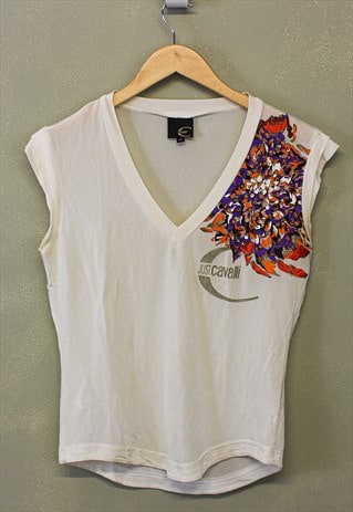 Vintage Y2K Cavalli Tank Top White With Logo and Sequins