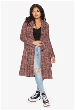 Wool Blend Check Military Duster Coat In Pink