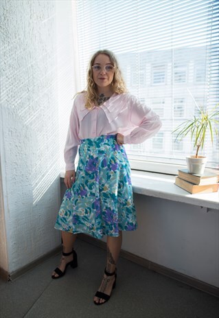 VINTAGE 70'S MULTICOLOUR PASTEL MIDI ABSTRACT PRINT SKIRT