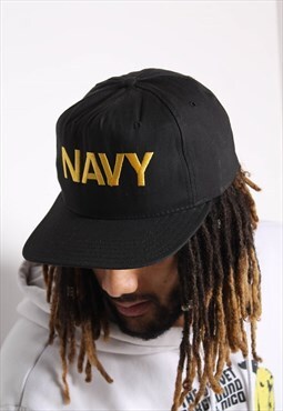 Vintage Navy Embroidered Baseball Cap Hat Black