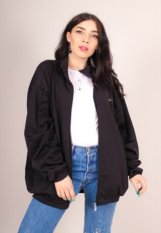 VINTAGE 90S BLACK TRACK BOMBER JACKET