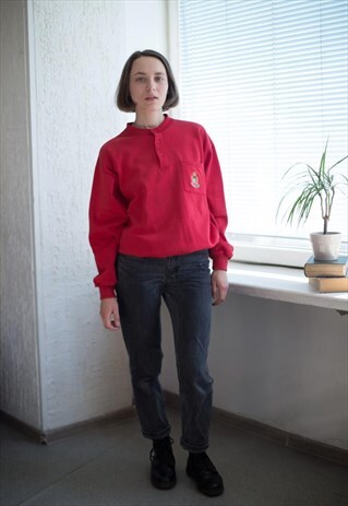 VINTAGE 90'S RED ROUND NECK JUMPER