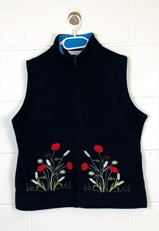 VINTAGE 90S FLEECE GILET BLUE WITH EMBROIDERED FLOWERS