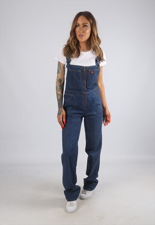 VINTAGE DENIM DUNGAREES WIDE STRAIGHT LEG UK 8 XS (AH2Z)