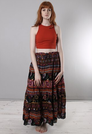 VINTAGE 80S CRAZY PATTERNED LONG GYPSY SKIRT