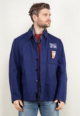 Vintage 70's Men Work Jacket in Blue