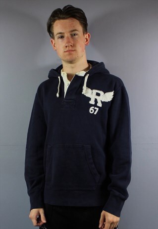 VINTAGE RALPH LAUREN P WING HOODIE IN NAVY WITH EMBROIDERED