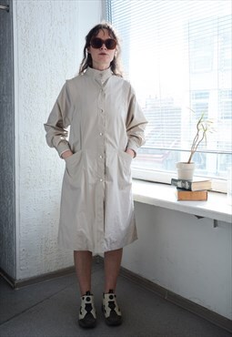 Vintage 80's Beige High Collar Trench Style Coat