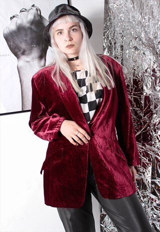 80S VINTAGE 90S GRUNGE CRUSHED VELVET OVERSIZE BLAZER COAT