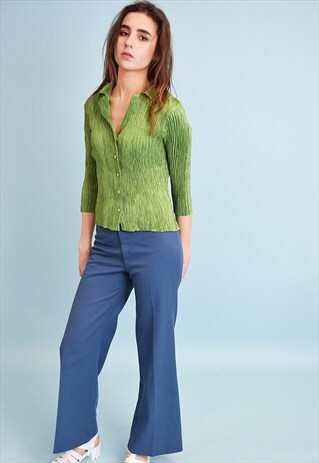 LOVELY VINTAGE 90'S RETRO GREEN PETITE SHIRT TOP