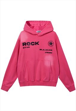 Tie-dye hoodie rock star pullover slogan jumper in acid pink