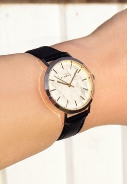 Compact Marble Effect Gold Watch