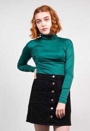 VINTAGE 70'S GREEN ROLL NECK LYCRA TOP