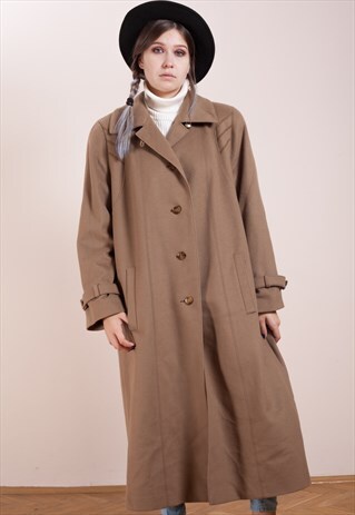 VINTAGE, BEIGE LONG COAT MADE OF WOOL