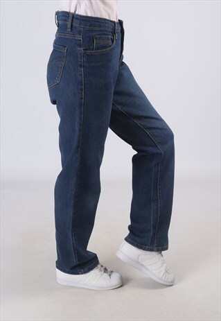VINTAGE HIGH WAISTED DENIM JEANS STRAIGHT LEG UK 14 (HC1D)