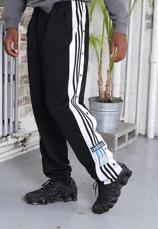 VINTAGE ADIDAS 3 STRIPE LOGO TRACK BOTTOMS BLACK POPPERS