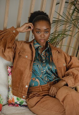 Golden Brown Corduroy Pleat Sleeve Worker Jacket
