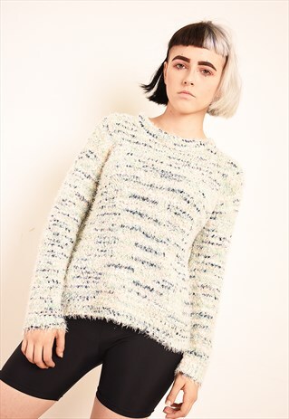 Y2K RETRO FURRY FLUFFY PASTEL KNIT JAZZY JUMPER