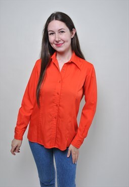 Casual button down shirt, women orange blouse