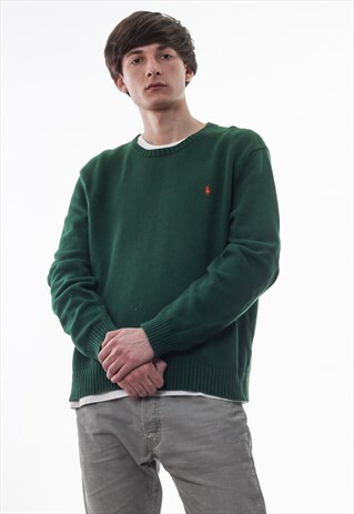 VINTAGE POLO RALPH LAUREN SWEATER 90S GREEN KNITTED