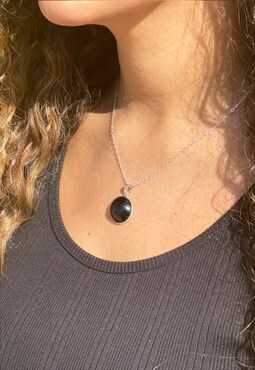 Black Onyx Gemstone Necklace in Sterling Silver 925