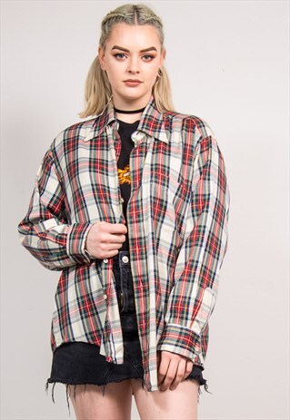 90'S VINTAGE TARTAN CHECK PATTERN FLANNEL SHIRT