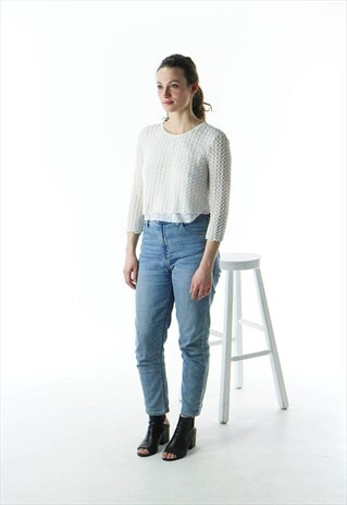 FANCY KNITTED CROPPED TOP / LONG SLEEVE TEXTURED SHIRT
