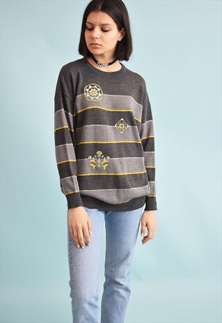 90'S RETRO STRIPED KNIT OVERSIZED DADS JUMPER TOP