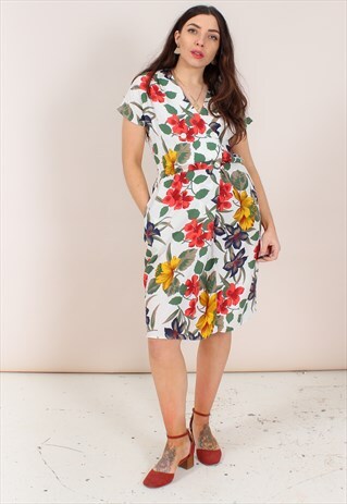 VINTAGE 80S FLORAL PRINT MIDI DRESS