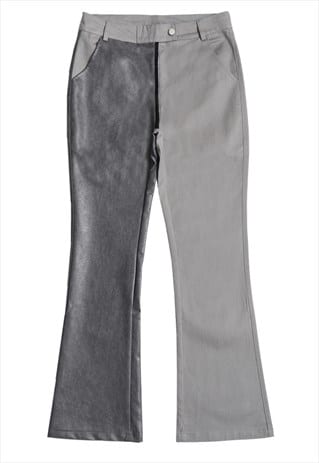 Half leather half denim pants contrast reworked punk trouser