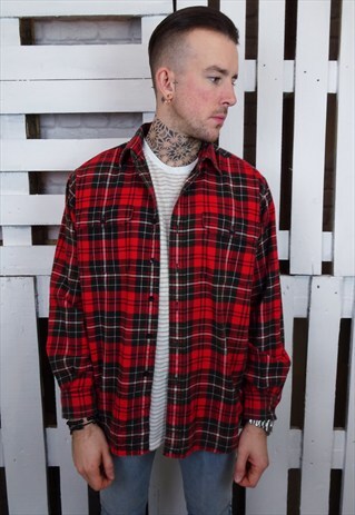 CHECKED TARTAN LONG SLEEVED THICK COTTON SHIRT