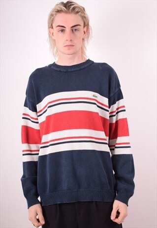 LACOSTE MENS VINTAGE JUMPER SWEATER LARGE NAVY BLUE 90S