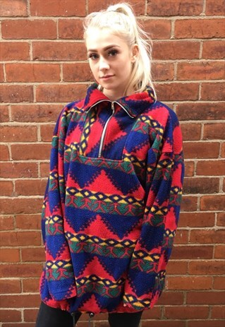 VINTAGE AZTEC FLEECE PATCHWORK JUMPER WINTER JACKET