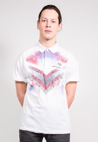 90'S VINTAGE WHITE PATTERN SERGIO TACCHINI POLO T-SHIRT