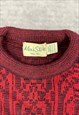 VINTAGE KNITTED JUMPER ABSTRACT PATTERNED GRANDAD SWEATER