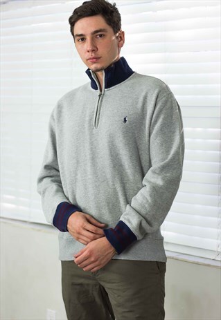 VINTAGE POLO RALPH LAUREN 1/4 ZIP JUMPER LOGO 90S L 24.7