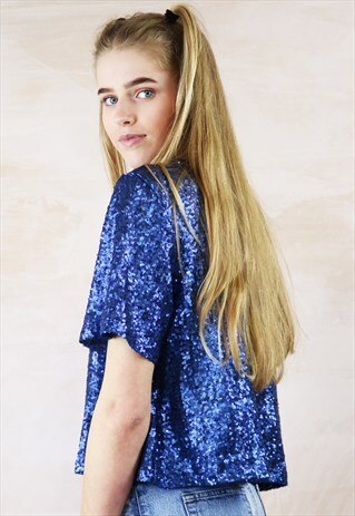 DEEPEST BLUE SEQUIN BOX TOP