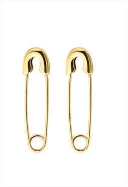 Gold Hoop Safety Pin Earrings 
