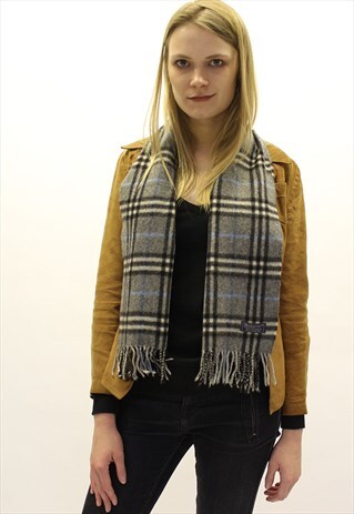 VINTAGE CASHMERE CHECKED SCARF GREY-AS57