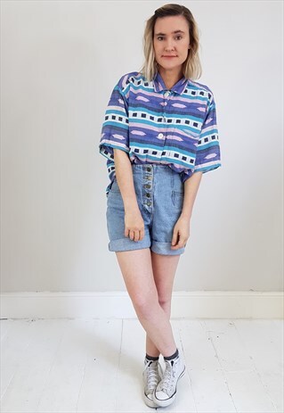 VINTAGE 90'S AZTEC PURPLE PRINT COTTON AND RAYON SHIRT