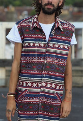 VINTAGE // 80'S // AZTEC SLEEVELESS JACKET