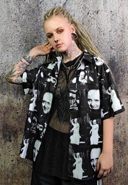 Psycho shirt y2k horror movie print short sleeve top black