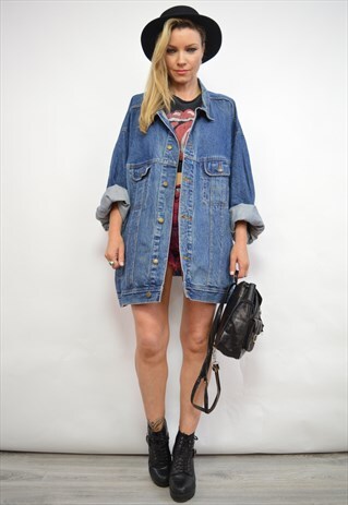 VINTAGE 90S WRANGLER OVERSIZED BLUE WASH DENIM JACKET RETRO