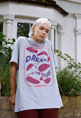 SHORT SLEEVED T-SHIRT GREY WITH DREAM INTO THE FUTURE PRINT