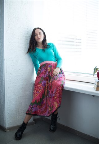 VINTAGE 80'S MULTI COLOUR PATTERNED MIDI SKIRT
