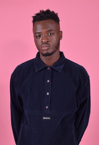 REEBOK NAVY 1/4 BUTTONED CORDUROY PULLOVER