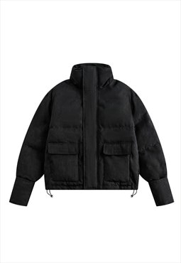 Textured bomber distressed puffer jacket utility winter coat